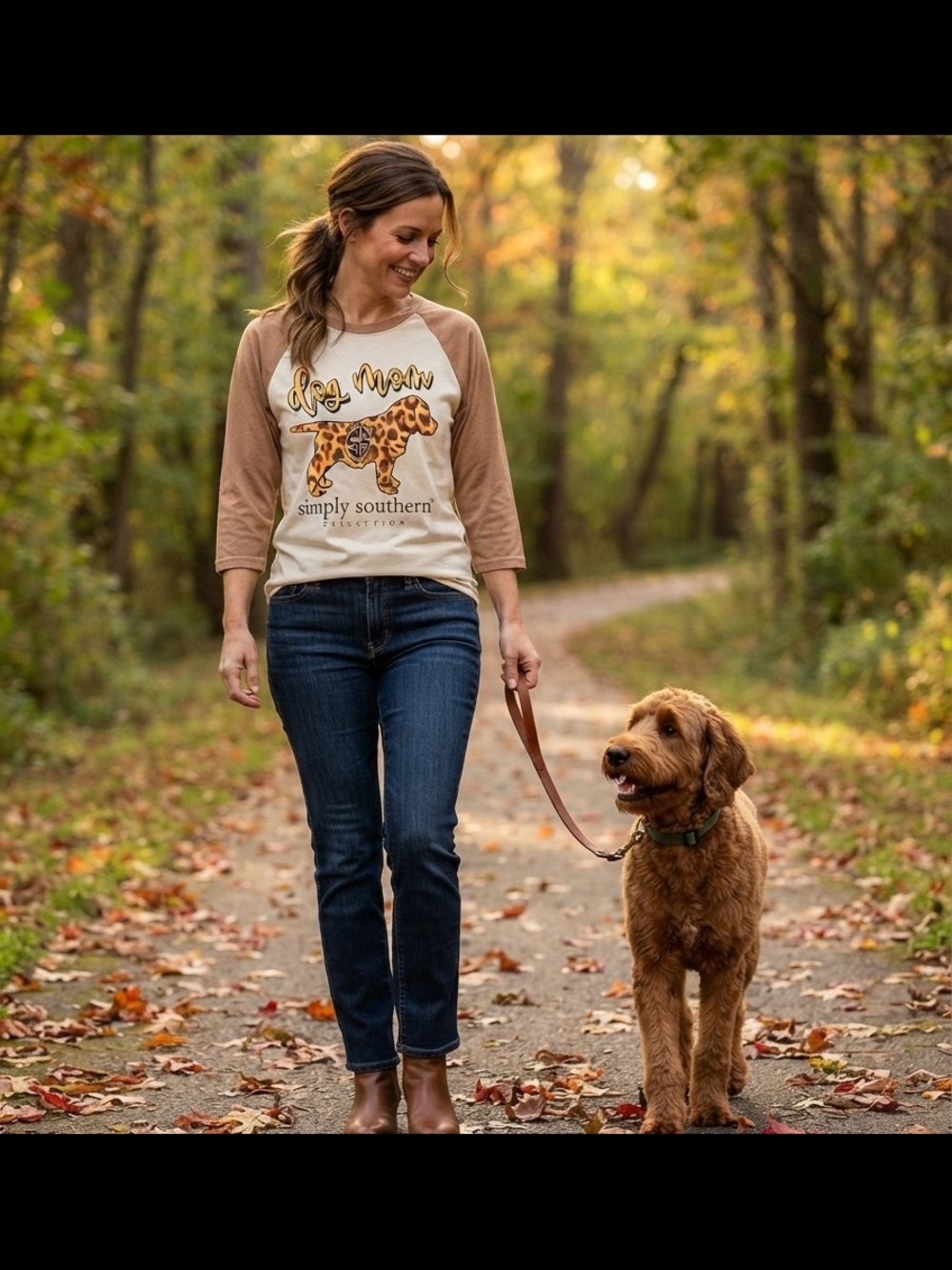 Simply Southern Beige and Tan Dog Mom Raglan Long Sleeve Tee